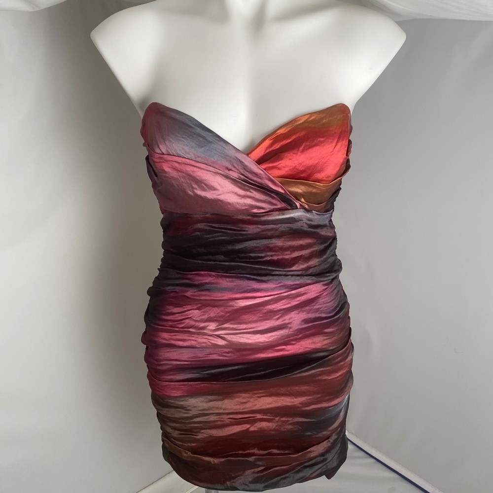 Nicole Miller Ruched Multicolor Metallic Ombre Mini Dress